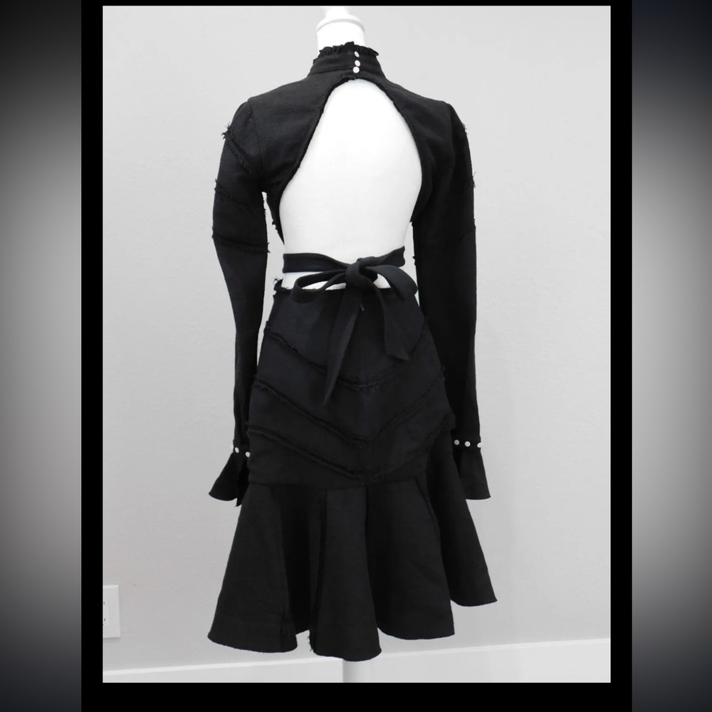 Aje Black Button-Front Midi Dress with Fluted Hem - Picture 4 of 6